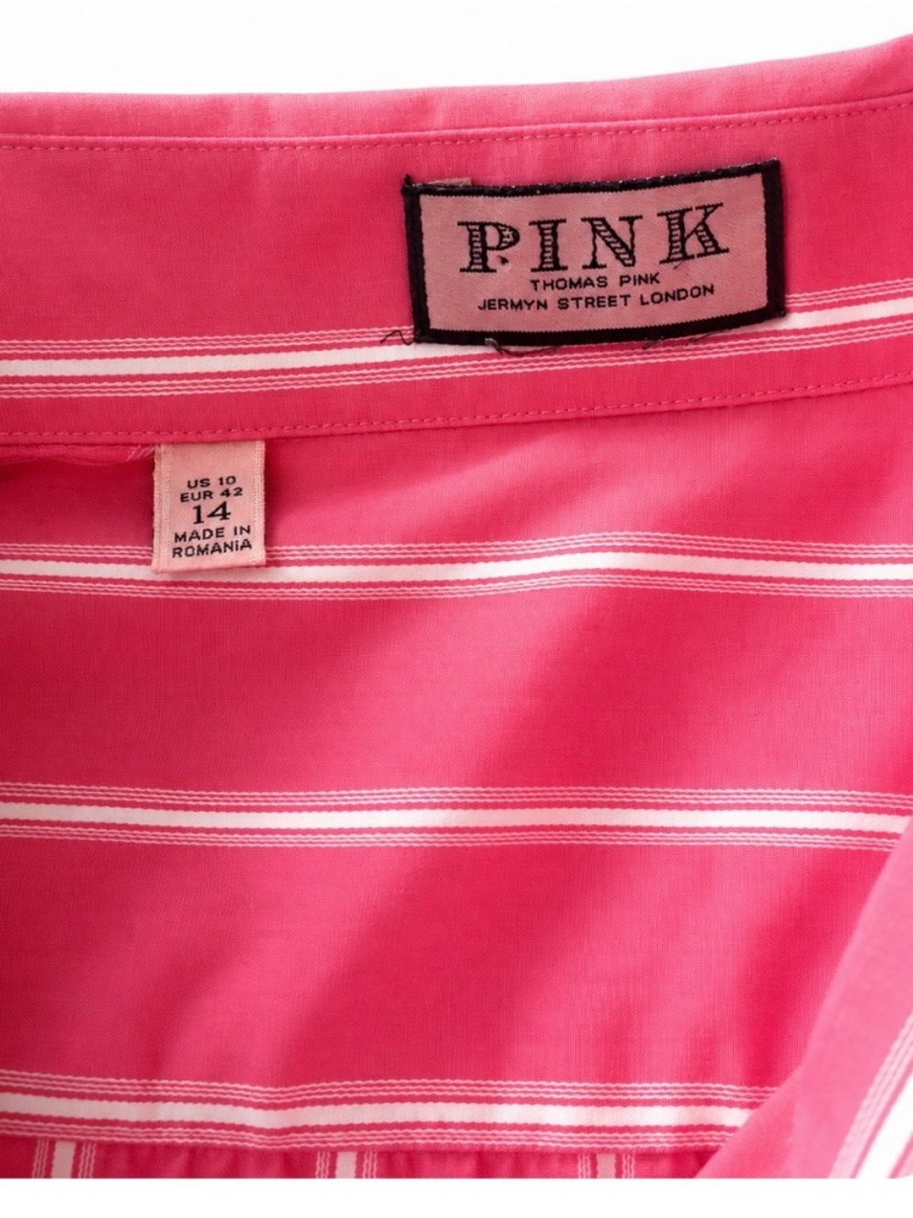 Thomas Pink Pink White Striped Button Front Tailored Shirt UK 14/ US 10 - Picture 4 of 6